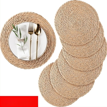 Τραπεζομάντηλο από βούρβουλο, χειροποίητο υφαντό, στρογγυλό, μονόχρωμο σχέδιο, νορδικό στυλ