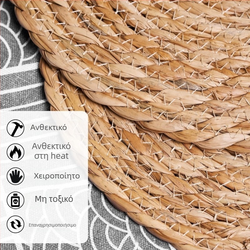 Τραπεζομάντηλο από βούρβουλο, χειροποίητο υφαντό, στρογγυλό, μονόχρωμο σχέδιο, νορδικό στυλ