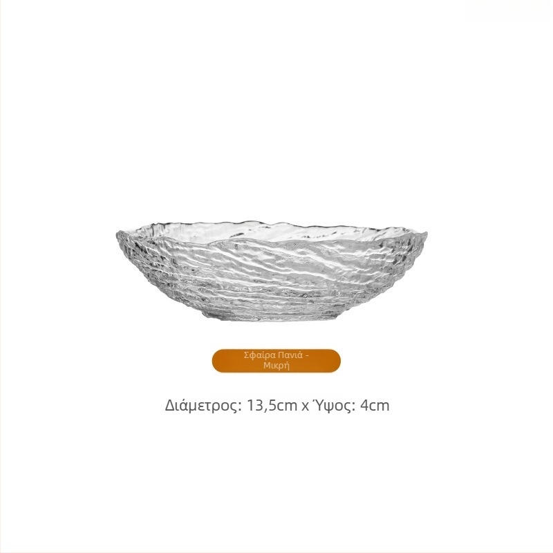 Σετ γυάλινα σκεύη με σχέδιο πάγου: ακανόνιστες μπώλες φρούτων και πιάτα, διαφανείς πιάτες επιδορπίων, μπολάκια ζαχαρούμενου νερού; χειροποίητο, δυνατότητα προσαρμογής, μοντέρνος μινιμαλιστικός στυλ