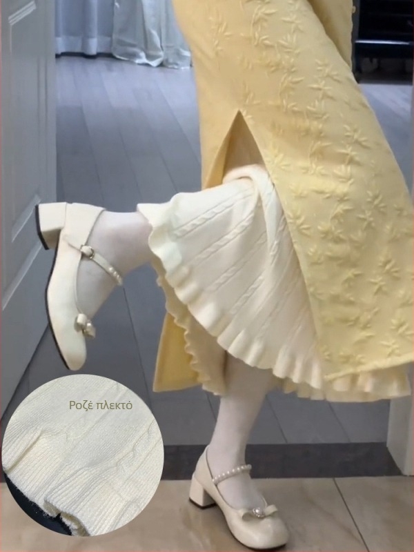 Slip για το qipao - Floral ανάγλυφη υφή, Α-γραμμή, μεσαίο μήκος, μικροελαστικότητα