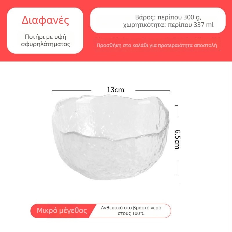 Σετ γυάλινα σκεύη τραπεζιού: μπολ σαλάτας, μπολ σούπας, γυάλινο επιδόρπιο και πιάτο φρούτων; θερμοανθεκτικό γυαλί; χειροποίητο; προσαρμόσιμο; ιαπωνικό στυλ; για οικία και φοιτητικό δωμάτιο.