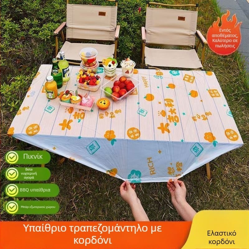 Μίας χρήσης εκτυπωμένο τραπεζομάντηλο με δυνατότητα προσαρμογής, πλαστικό (PE/πολυαιθυλένιο), πάχος 2 silk, ορθογώνιο σχήμα, κατάλληλο για πικνίκ.