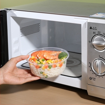 Μιας χρήσης κυκλικό κουτί για μεσημεριανό από PP με καπάκι, κατάλληλο για κάμπινγκ, ασφαλές στο φούρνο μικροκυμάτων