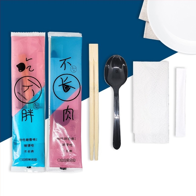 Ξυλάκια φαγητού από μπαμπού μίας χρήσης με κουτάλι, σετ τεσσάρων σε ένα; υλικό μπαμπού; εκτύπωση λογότυπου διαθέσιμη; όχι κατάλληλο για φούρνο μικροκυμάτων