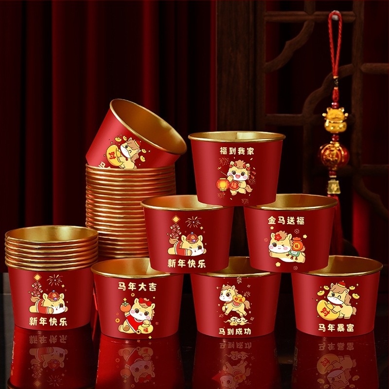 Μονά μπολ ρυζιού με χρυσό φιλμ χαρτιού, παχύτερο, από χαρτί κυτταρίνης ξύλου, 20 τεμ., κατάλληλο για οικιακή χρήση κατά τη Γιορτή της Άνοιξης, μη συμβατό με φούρνο μικροκυμάτων