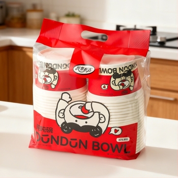 Χάρτινο μπολ μιας χρήσης για φαγητό, στρογγυλό, βιοδιασπώμενο, από χαρτί πολτού ξύλου με επίστρωση, 40 τεμάχια ανά συσκευασία, μη κατάλληλο για φούρνο μικροκυμάτων