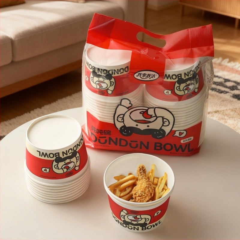 Χάρτινο μπολ μιας χρήσης για φαγητό, στρογγυλό, βιοδιασπώμενο, από χαρτί πολτού ξύλου με επίστρωση, 40 τεμάχια ανά συσκευασία, μη κατάλληλο για φούρνο μικροκυμάτων