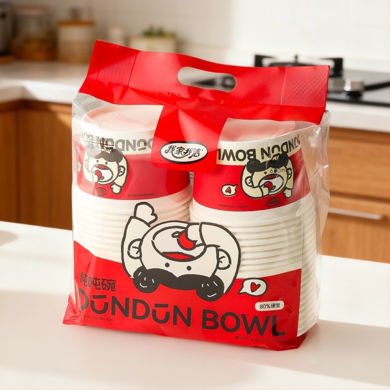 Χάρτινο μπολ μιας χρήσης για φαγητό, στρογγυλό, βιοδιασπώμενο, από χαρτί πολτού ξύλου με επίστρωση, 40 τεμάχια ανά συσκευασία, μη κατάλληλο για φούρνο μικροκυμάτων