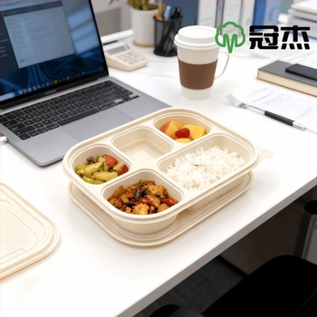 Θήκη φαγητού μίας χρήσης με πέντε διαμερίσματα, ορθογώνια, με καπάκι, κατάλληλη για φούρνο μικροκυμάτων, βιοδιασπώμενη βάση από άμυλο καλαμποκιού για takeout από Guanjie