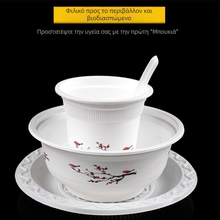 Σετ πιάτων μιας χρήσης, ατομικά συσκευασμένο, τετραμελές, παχυνμένος, από πλαστικό κατάλληλο για τρόφιμα, για εμπορική και οικιακή χρήση