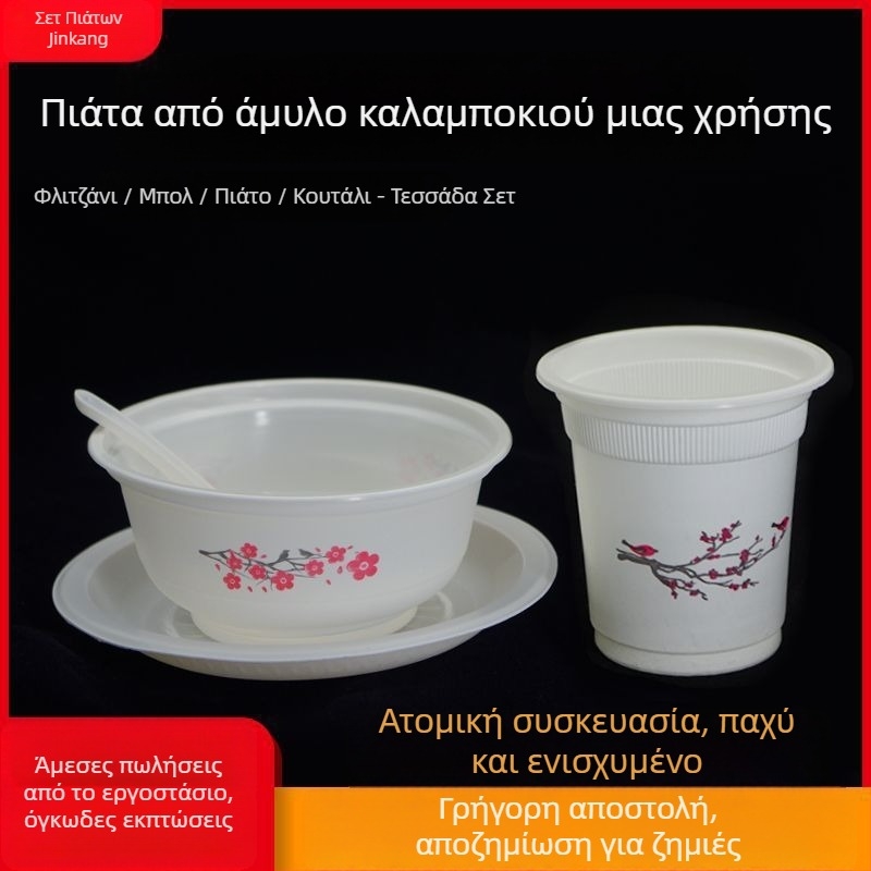 Σετ πιάτων μιας χρήσης, ατομικά συσκευασμένο, τετραμελές, παχυνμένος, από πλαστικό κατάλληλο για τρόφιμα, για εμπορική και οικιακή χρήση