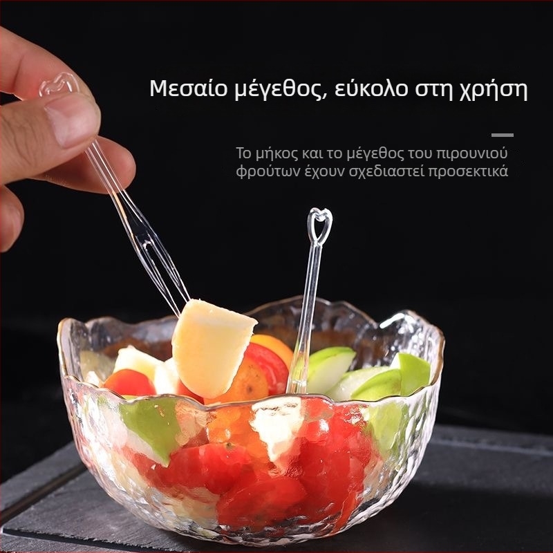 Πιρούνι φρούτων, μίας χρήσης, πλαστικό, διάφανο, 100 τεμάχια ανά συσκευασία, για ενήλικες