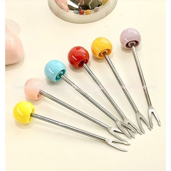 Πιρούνι φρούτων με δύο δόντια, στρογγυλή μπάλα, ανοξείδωτο ατσάλι, φρέσκο και χαριτωμένο στυλ