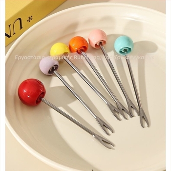 Πιρούνι φρούτων με δύο δόντια, στρογγυλή μπάλα, ανοξείδωτο ατσάλι, φρέσκο και χαριτωμένο στυλ