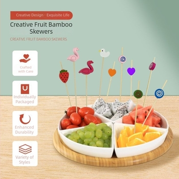 Μίας χρήσης καλαμάκια μπάρμπεκιου από μπαμπού – μοντέρνο απλό στυλ, καρτούν σχέδιο, φινίρισμα με νερό