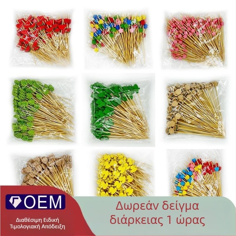 Μίας χρήσης καλαμάκια μπάρμπεκιου από μπαμπού – μοντέρνο απλό στυλ, καρτούν σχέδιο, φινίρισμα με νερό