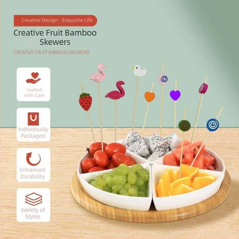 Μίας χρήσης καλαμάκια μπάρμπεκιου από μπαμπού – μοντέρνο απλό στυλ, καρτούν σχέδιο, φινίρισμα με νερό