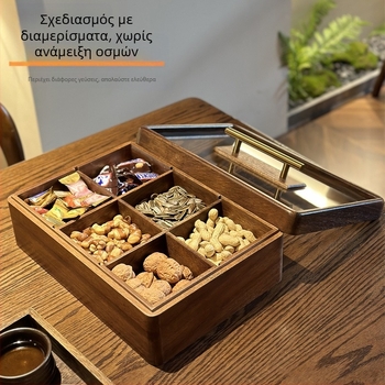 Κουτί καρυδιών από μαύρη καρυδιά με καπάκι, έξι διαμερίσματα, από ξύλο, κατάλληλο για οικιακή χρήση