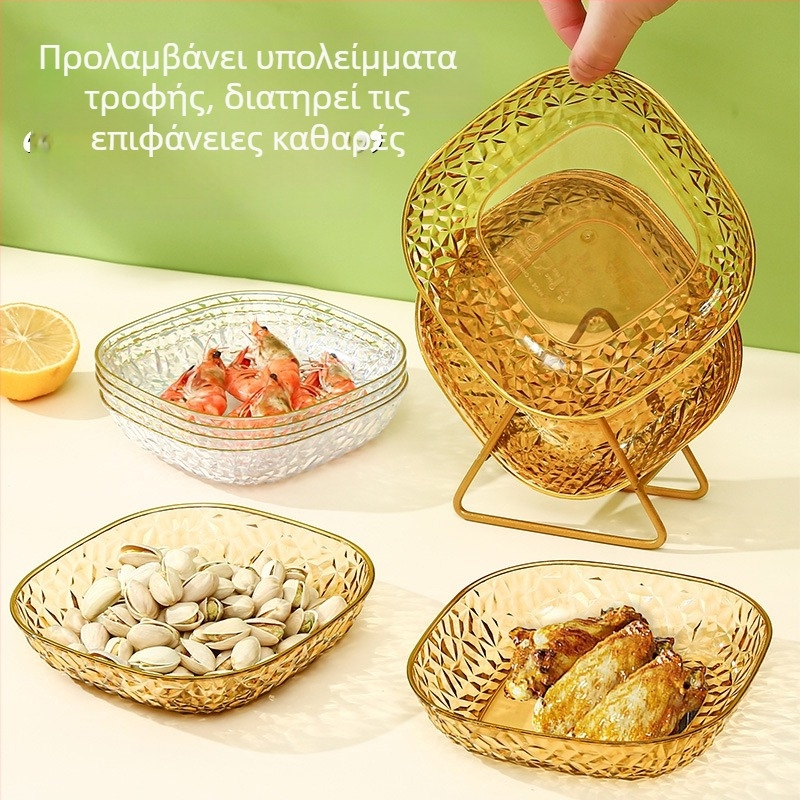 Πλαστικό τετράγωνο πιάτο για τρόφιμα, με επιφάνεια ηλεκτροπλακρωμένη, σε στιλ ελαφριάς πολυτέλειας, μοτίβο μονόχρωμο