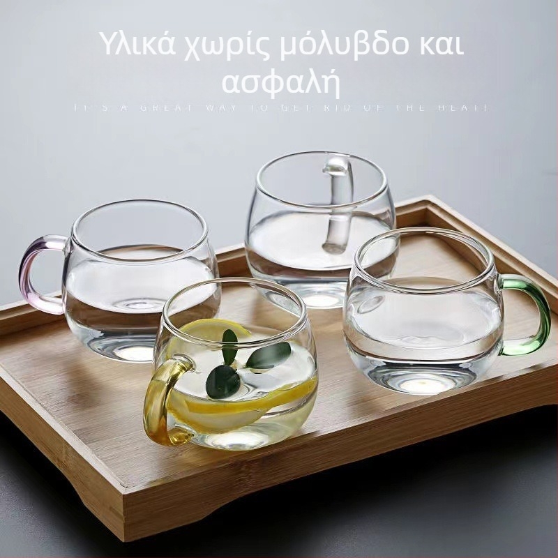 Κούπα τσαγιού με χερούλι (γυαλί ανθεκτικό σε υψηλές θερμοκρασίες; χειροποίητη; μονοστρωματική)