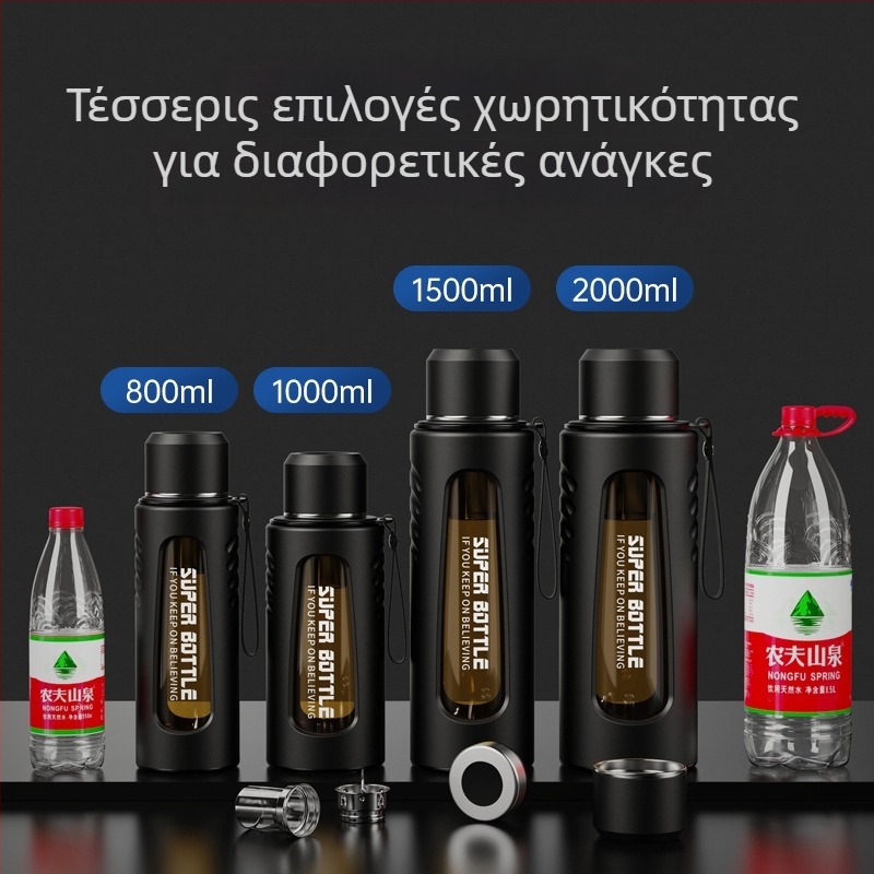 Διπλοτοίχωτο γυάλινο ποτήρι τσαγιού με διαχωρισμό τσαγιού-νερού, θερμοανθεκτικό, με έξυπνο αισθητήρα μέτρησης θερμοκρασίας και φίλτρο