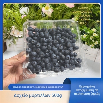 Κουτί συσκευασίας μύρτιλων, αναπνεύσιμο PET, διαφανές παχυνόμενο πλαστικό, μίας χρήσης, 100 τεμάχια ανά συσκευασία