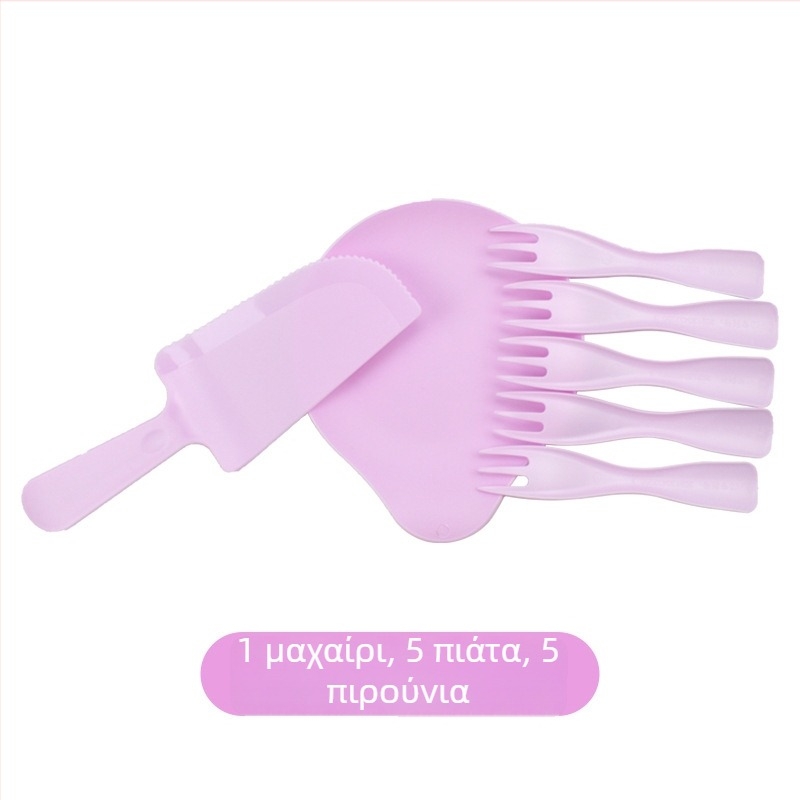 Μίας χρήσης πλαστικό σετ σερβιρίσματος σε σχήμα σταγόνας για 5 άτομα — πιάτα, μαχαίρια και πιρούνια για πάρτι γενεθλίων