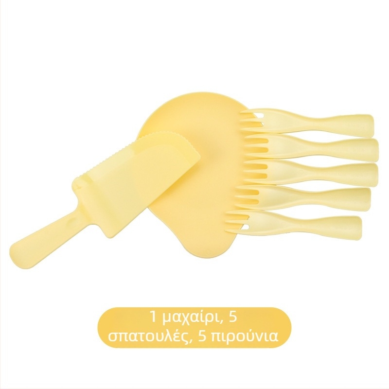 Μίας χρήσης πλαστικό σετ σερβιρίσματος σε σχήμα σταγόνας για 5 άτομα — πιάτα, μαχαίρια και πιρούνια για πάρτι γενεθλίων