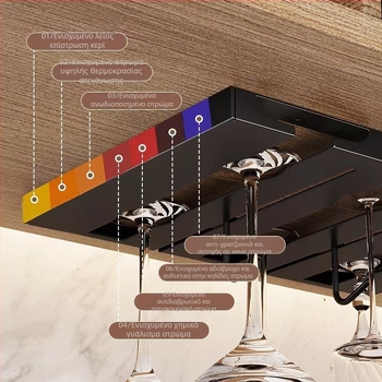 Κρεμαστή ράγα για ποτήρια κρασιού — μοντέρνος μινιμαλιστικός σχεδιασμός, αποθήκευση ποτηριών, ανάρτηση στον τοίχο
