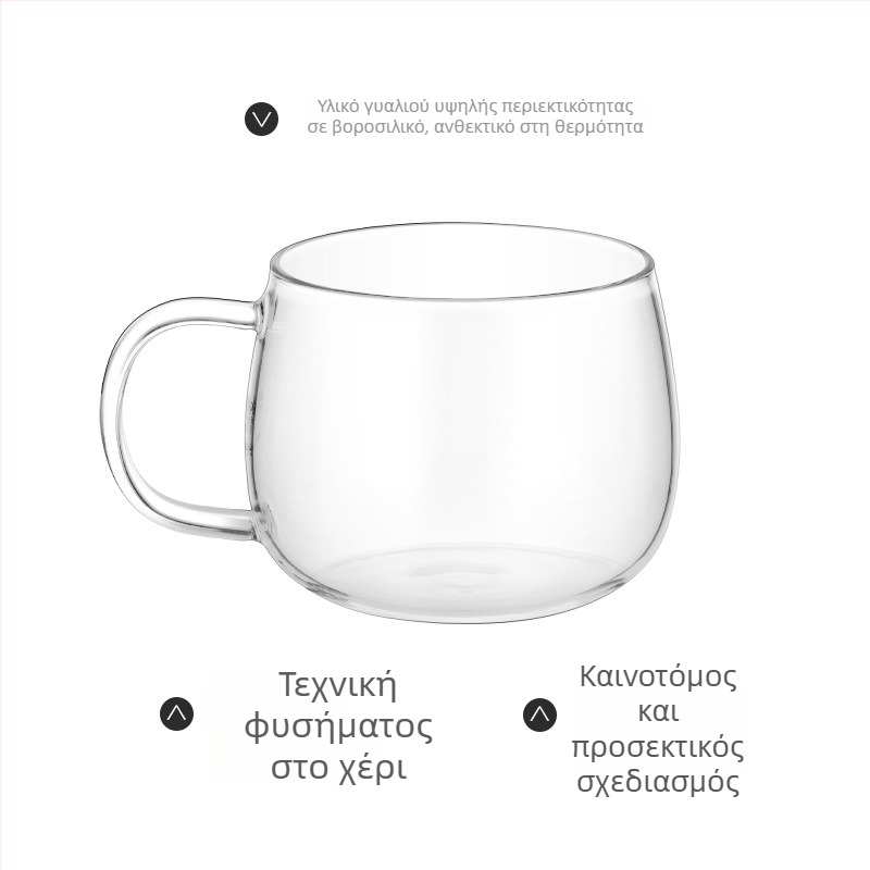 Mingzun σετ τεσσάρων φλυτζανιών από θερμοανθεκτικό γυαλί με λαβή — διαφανείς φλυτζάνια για τσάι, νερό, γάλα και μικρό φλυτάνι καφέ, για οικιακή χρήση.