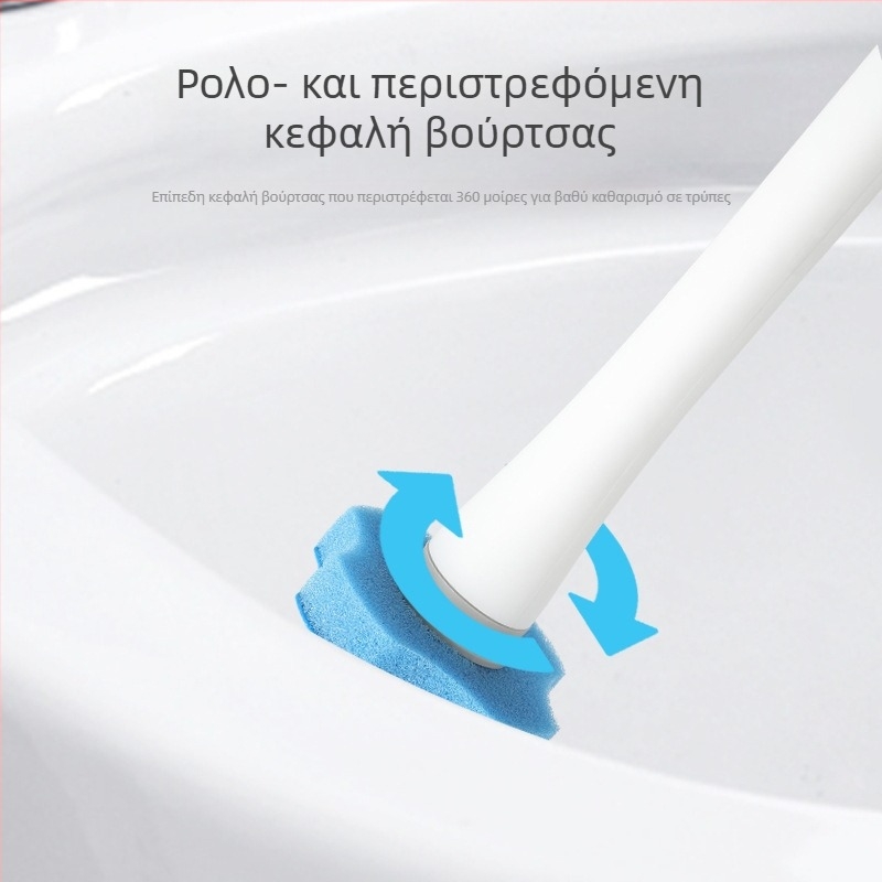 Βούρτσα τουαλέτας μίας χρήσης για τοίχο, με αυτοκαθαρισμό, πλαστική βάση και κοντάρι, ανταλλακτικές κεφαλές