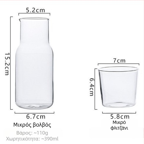 Σετ γυάλινο για κρύα ποτά - 1 κανάτα και 1 φλιτζάνι, διαφανές γυαλί, προσαρμόσιμο λογότυπο, μοντέρνο μινιμαλιστικό στυλ, κατάλληλο για χυμούς, γάλα, ποτά, αρωματικό τσάι και κρύο νερό