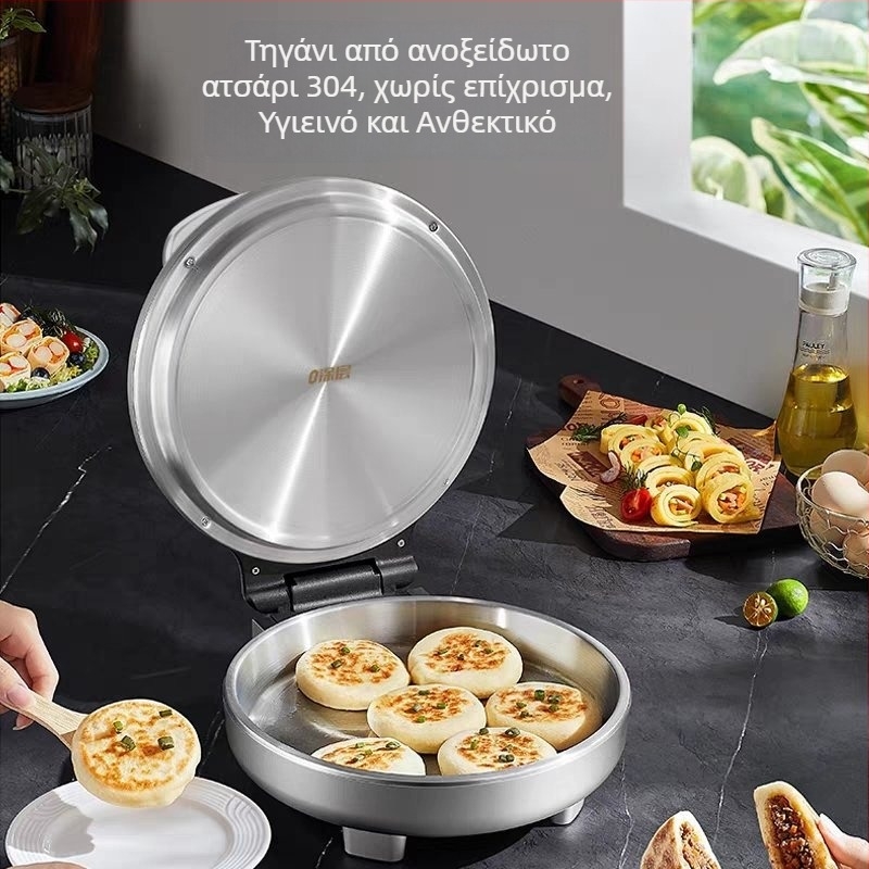 LR3495 Ηλεκτρικό τηγάνι για τηγανίτες, από ανοξείδωτο ατσάλι, χωρίς επίχρισμα, διπλής όψεως θέρμανση, αυτόματη έναρξη/κλείσιμο, πολυλειτουργικό