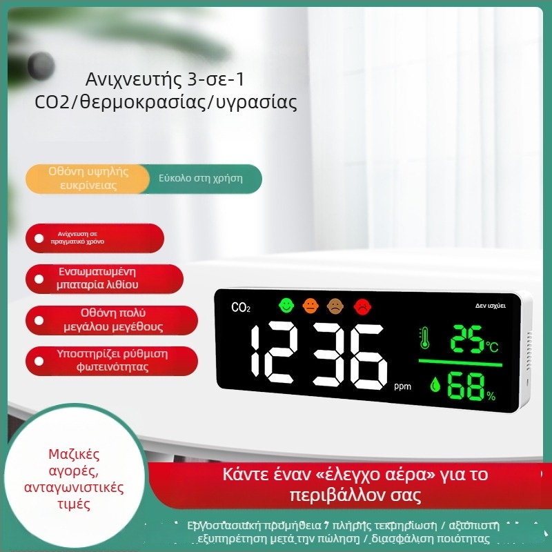Επιτοίχιος ανιχνευτής CO2, με μέτρηση συγκέντρωσης CO2, φάσμα 400–5000 ppm, ακρίβεια ±5%