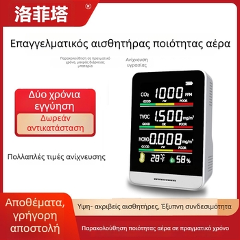 Luffeta 001 Φορητός ανιχνευτής ποιότητας αέρα για CO2, φορμαλδεΰδη, οξυγόνο και συνολική ποιότητα αέρα, θερμοκρασία και υγρασία, κάλυψη 20 τ.μ., επαναφορτιζόμενος
