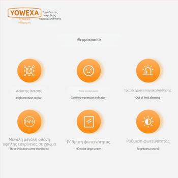 YOWEXA YEM-42 CO2 υπέρυθρος ανιχνευτής, εσωτερικός μετρητής ποιότητας αέρα, 3-σε-1 θερμοκρασία και υγρασία, 400–10000 ppm, ανάλυση 1 ppm, ακρίβεια ±3%, τροφοδοσία USB/3x AAA/Li‑ion