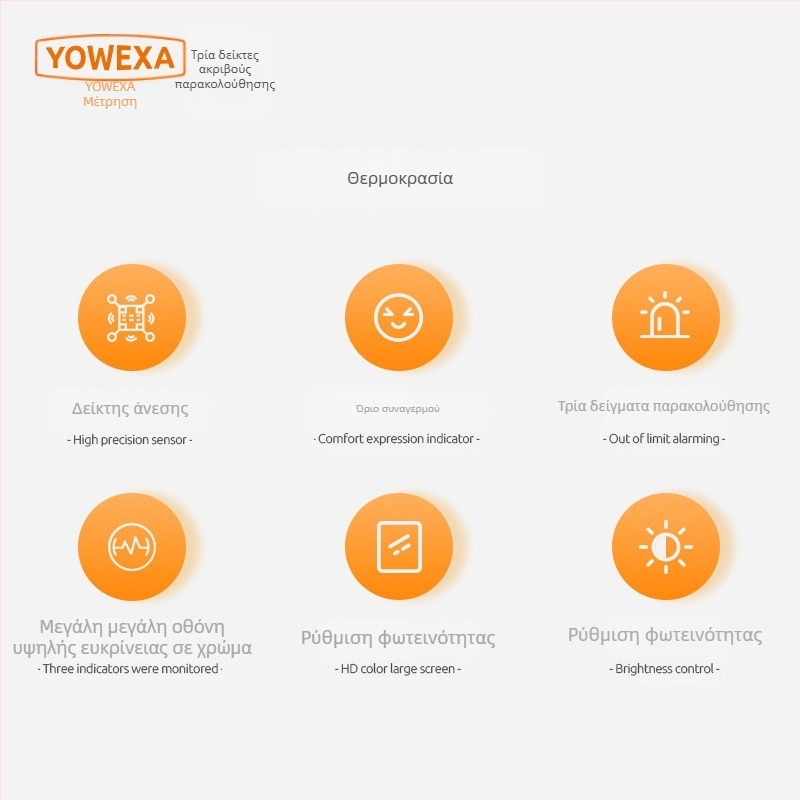 YOWEXA YEM-42 CO2 υπέρυθρος ανιχνευτής, εσωτερικός μετρητής ποιότητας αέρα, 3-σε-1 θερμοκρασία και υγρασία, 400–10000 ppm, ανάλυση 1 ppm, ακρίβεια ±3%, τροφοδοσία USB/3x AAA/Li‑ion