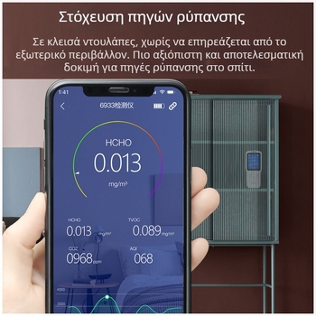 WP6933 Μετρητής ποιότητας αέρα εσωτερικού χώρου — φορμαλδεΰδη 0–1.999 mg/m3, TVOC 0–9.999 mg/m3, CO2 400–2000 ppm (τροφοδοσία USB)