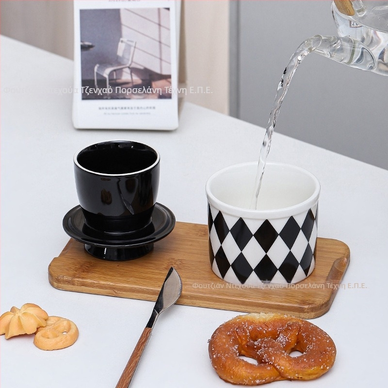 Κεραμικό βάζο βουτύρου, μοντέρνος μινιμαλισμός, διαμαντένιο καρό μοτίβο και καρό, εκτυπωμένο λογότυπο, προσαρμοζόμενες επιλογές