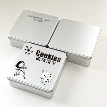Τετράγωνο μεταλλικό κουτί συσκευασίας μπισκότων με UV εκτύπωση, γαμήλιο κουτί γλυκισμάτων, προσαρμόσιμο