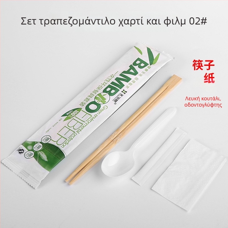 Μίας χρήσης σετ μαχαιροπήρουνα από μπαμπού για εστιατόρια — Τέσσερα σε ένα: κουτάλι και ξυλάκια, ατομικά μπαμπού ξυλάκια, δυνατότητα προσαρμογής