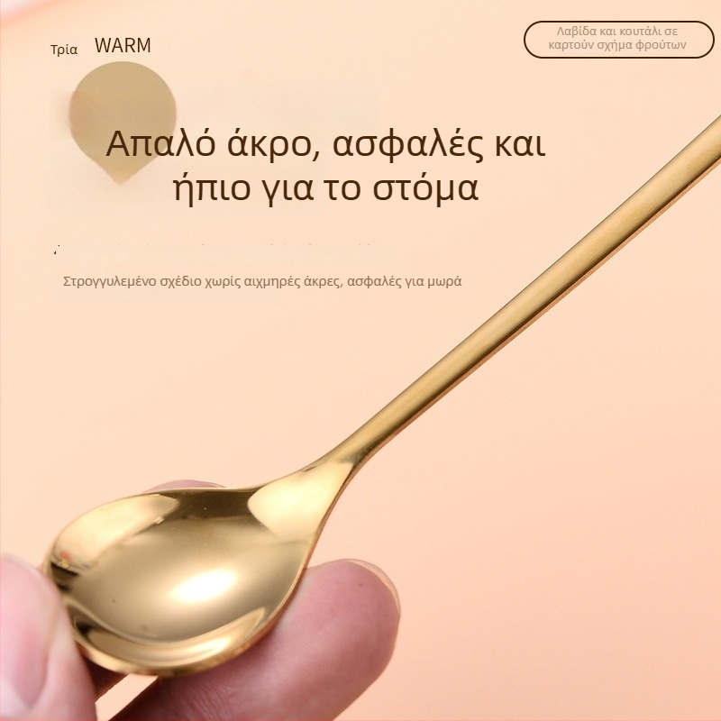 Κουτάλι‑πιρουνάκι από ανοξείδωτο χάλυβα 410 με δημιουργικό σχέδιο καρτούν, καθρέπτης φινίρισμα, δυνατότητα εκτύπωσης λογότυπου και προσωποποίηση.