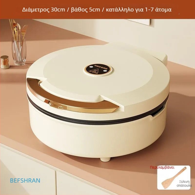 Ηλεκτρικό τηγάνι για κρέπες με διπλή θέρμανση, αντικολλητική επιφάνεια, βαθύ σχέδιο, 1500W, 220V