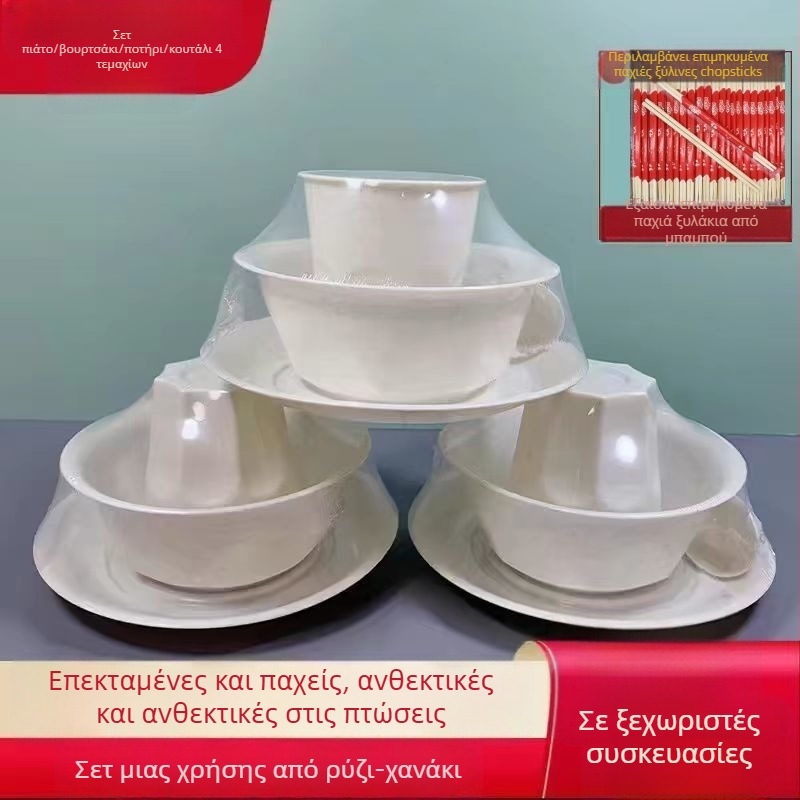 Είδη τραπεζιού μίας χρήσης – σετ τεσσάρων τεμαχίων: μπολάκια και ξυλάκια για φαγητό (πλαστικό, μη διασπώμενα, κατάλληλα για τρόφιμα)