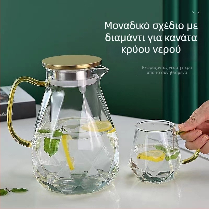 Σετ μπουκάλι κρύου νερού με γυάλινα ποτήρια — μοντέρνο μινιμαλιστικό στυλ, υφή σφυρήλατη, κατάλληλο για χυμό, γάλα, τσάι και κρύο νερό, έτοιμο για δώρο