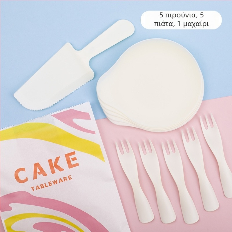 Μονόχρηστο σετ σερβιρίσματος για τούρτα γενεθλίων — πλαστικά μαχαίρια, πιρούνες και πιάτο με δίσκο σταγόννας; χονδρική συσκευασία 320 κουτιά; διάρκεια ζωής 3 χρόνια.