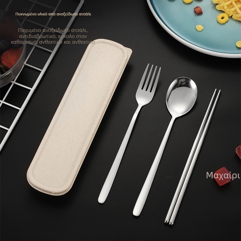 Κορεατικού στιλ φορητό σετ μαχαιροπίρουνων από ανοξείδωτο χάλυβα 410 — περιλαμβάνει 2 chopsticks, 1 κουτάλι, 1 πιρούνι και θήκη αποθήκευσης