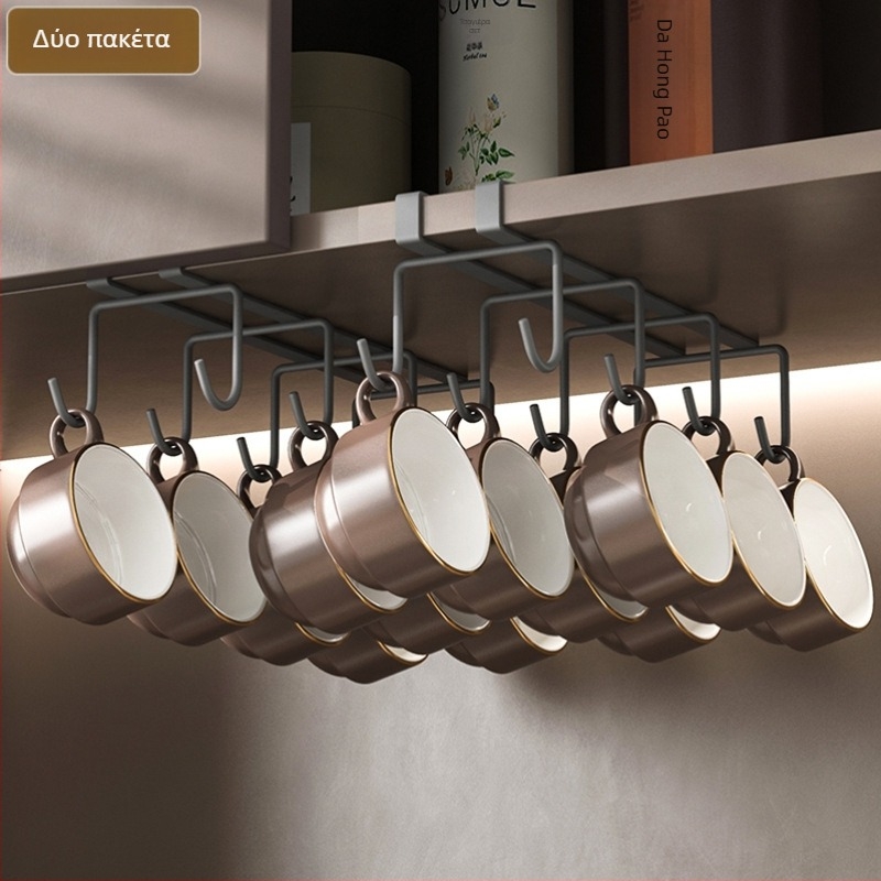 Ραφιέρα για κούπες από σίδηρο με σύρμα, κρεμαστή στον τοίχο, χωρίς οπές, μοντέρνο μίνιμαλιστικό στυλ