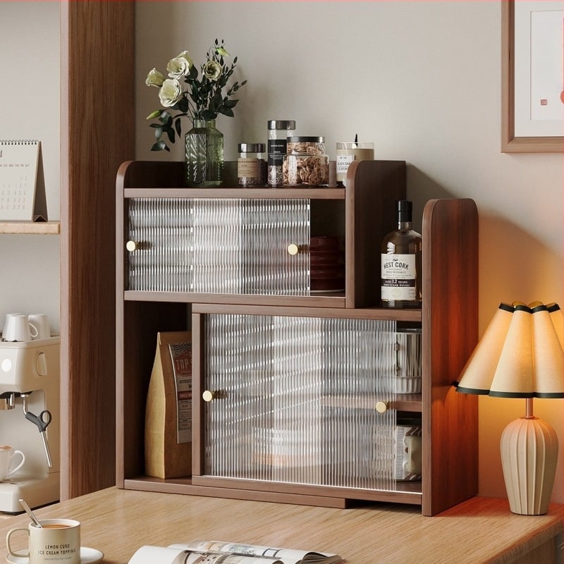 Ράφι αποθήκευσης επιτραπέζιο με 4 επίπεδα, κάθετος ντουλάπι σε ιαπωνικό στυλ για θήκη φλυτζανιών καφέ και αξεσουάρ τσαγιού, κατασκευή από πυκνή πλάκα