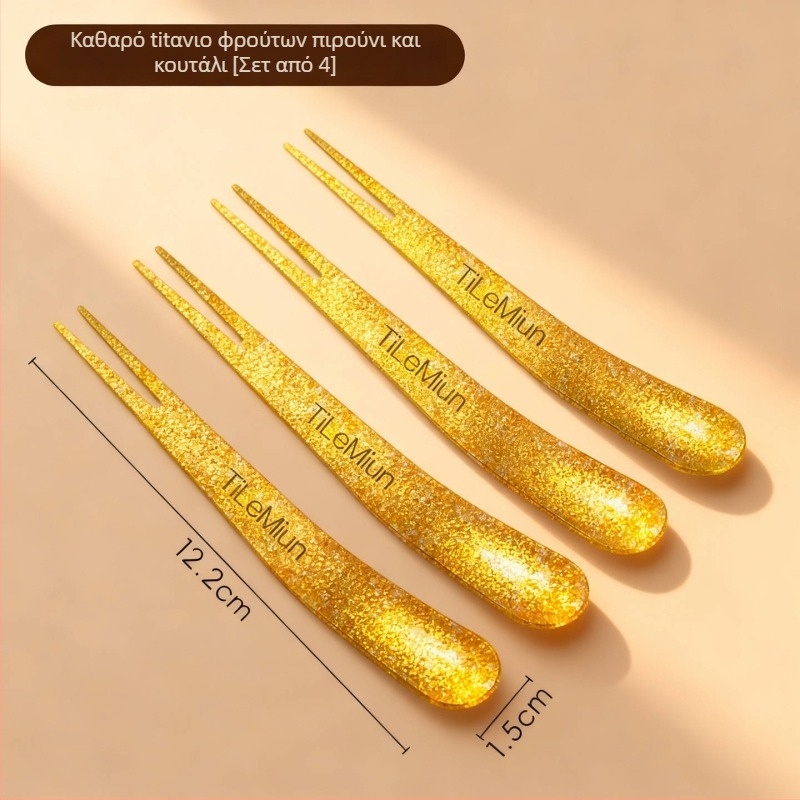 Διπλής χρήσης πιρούνι φρούτων και κουτάλι επιδορπίου από τιτάνιο, στυλ ελαφρύς-πολυτελής ρετρό, Worthbuy, για παιδιά